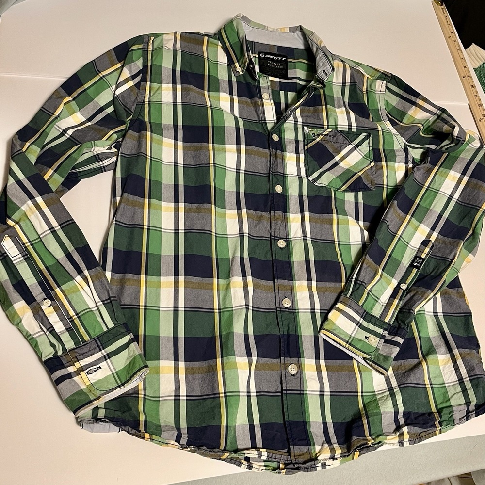 Scott Sport Men's L Woven Plaid Long Sleeve Button-Up Shirt Pockets. Rare